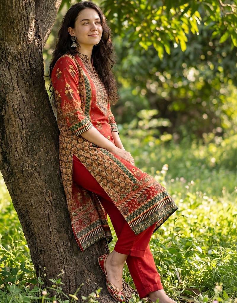 Women Ethnic Motifs Printed Regular Sequinned Pure Cotton Kurta with Trousers & With Dupatta