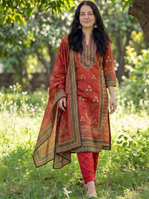 Women Ethnic Motifs Printed Regular Sequinned Pure Cotton Kurta with Trousers & With Dupatta 5