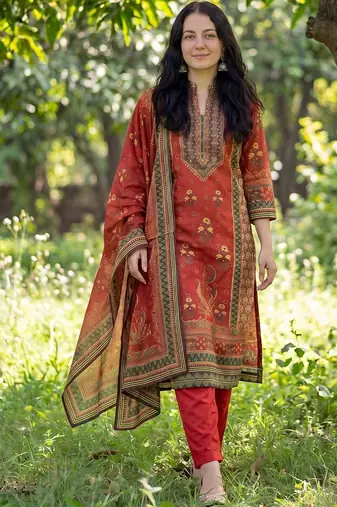 Women Ethnic Motifs Printed Regular Sequinned Pure Cotton Kurta with Trousers & With Dupatta