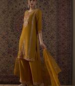 Floral Embroidered Thread Work Straight Kurta With Palazzo & Dupatta