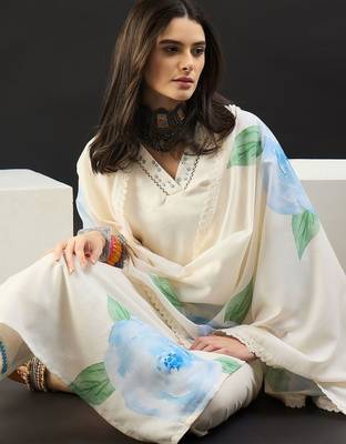 Women Floral Printed Regular Linen Kurta with Trousers & With Dupatta 1