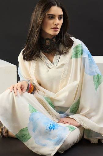 Women Floral Printed Regular Linen Kurta with Trousers & With Dupatta