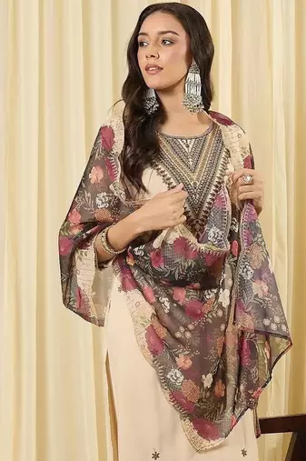 Women Floral Embroidered Regular Thread Work Kurta with Patiala & With Dupatta