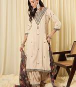 Women Floral Embroidered Regular Thread Work Kurta with Patiala & With Dupatta