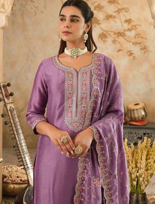 Women Ethnic Motifs Embroidered Regular Kurta with Trousers & With Dupatta 2