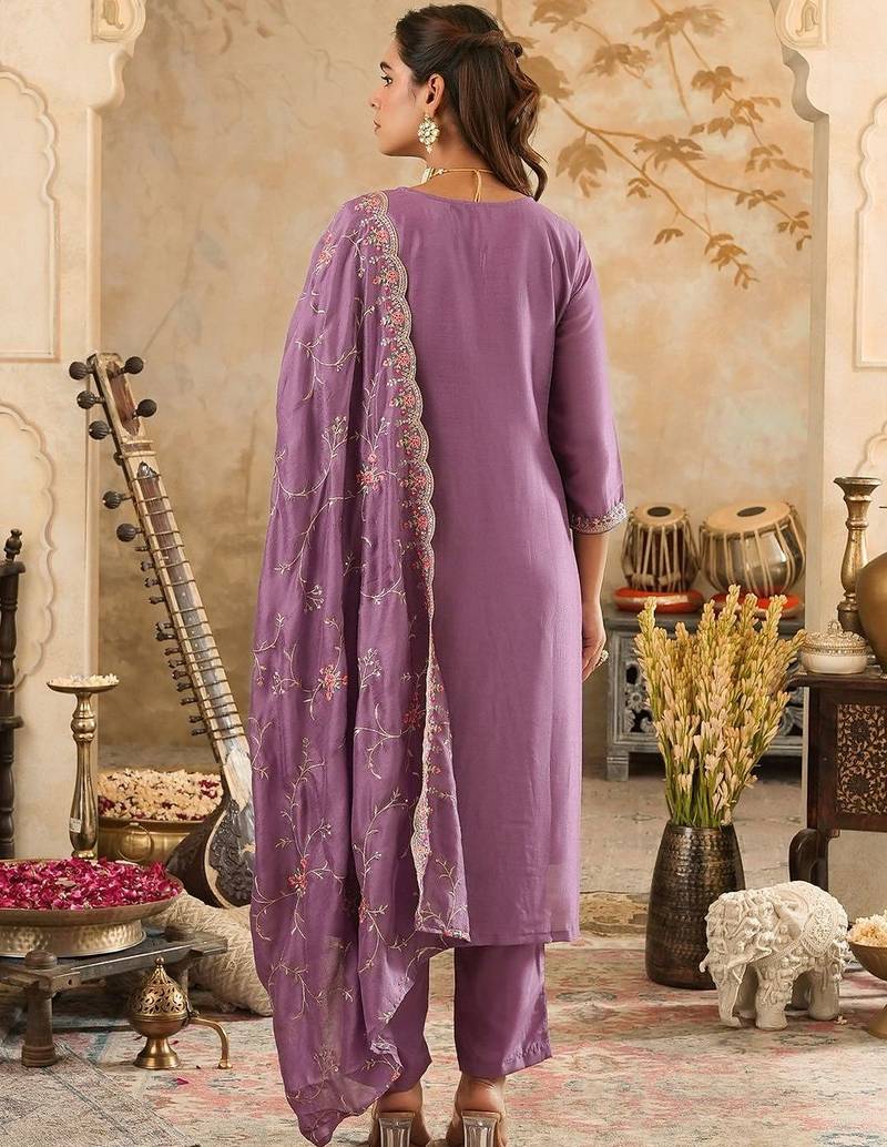 Women Ethnic Motifs Embroidered Regular Kurta with Trousers & With Dupatta