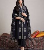 Women Paisley Embroidered Regular Thread Work Pure Cotton Kurta with Trousers & With Dupatta