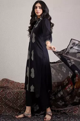Women Paisley Embroidered Regular Thread Work Pure Cotton Kurta with Trousers & With Dupatta