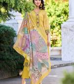 Women Floral Embroidered Thread Work Linen Kurta with Trousers & With Dupatta