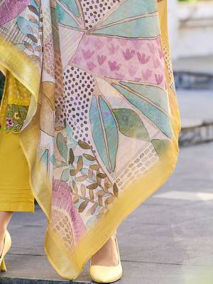 Women Floral Embroidered Thread Work Linen Kurta with Trousers & With Dupatta 3
