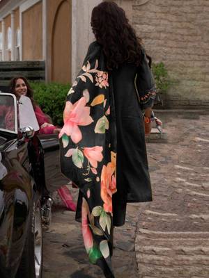 Floral Yoke Design Thread Work A-Line Kurta With Trousers & Dupatta 4