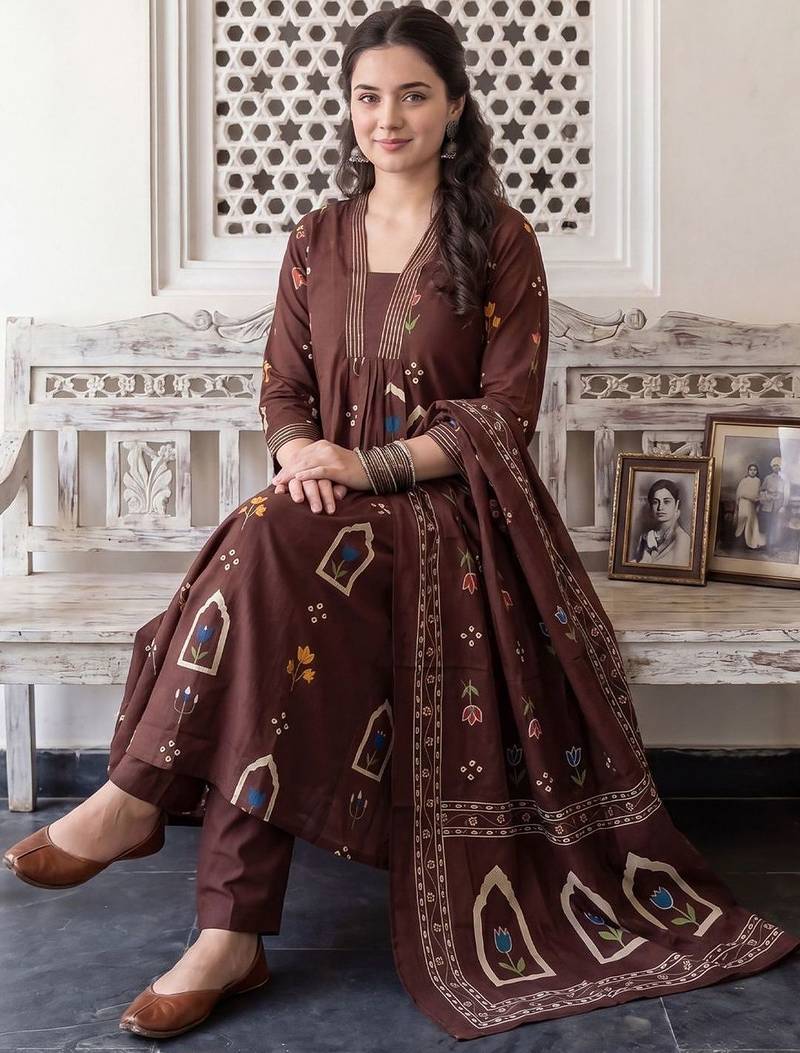 Women Floral Printed Regular  Cotton Kurta with Trousers & With Dupatta