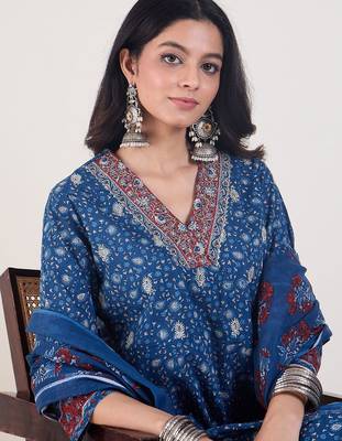 Ethnic Motifs Printed Panelled Pure Cotton Kurta With Trousers & Dupatta 2