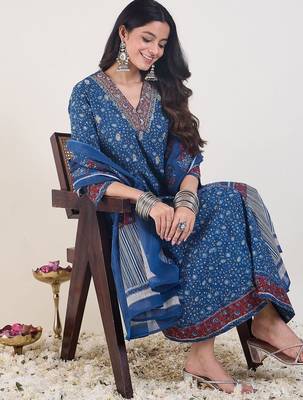 Ethnic Motifs Printed Panelled Pure Cotton Kurta With Trousers & Dupatta 6