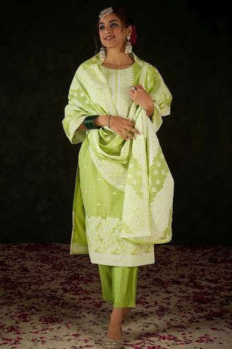 Women Ethnic Motifs Regular Kurta with Trousers & With Dupatta