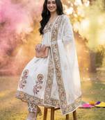 Floral Printed Empire Pure Cotton Kurta with Trousers & With Dupatta