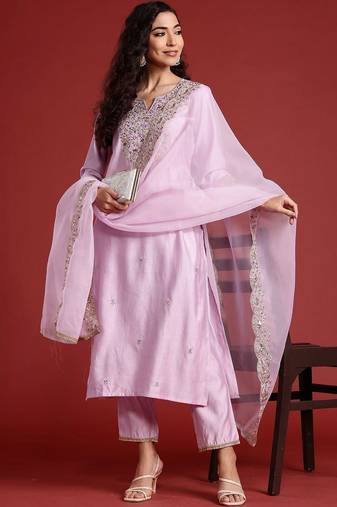 Women Ethnic Motifs Embroidered Regular Liva Kurta with Trousers & With Dupatta