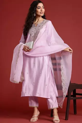 Women Ethnic Motifs Embroidered Regular Liva Kurta with Trousers & With Dupatta