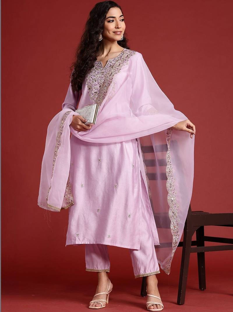 Women Ethnic Motifs Embroidered Regular Liva Kurta with Trousers & With Dupatta