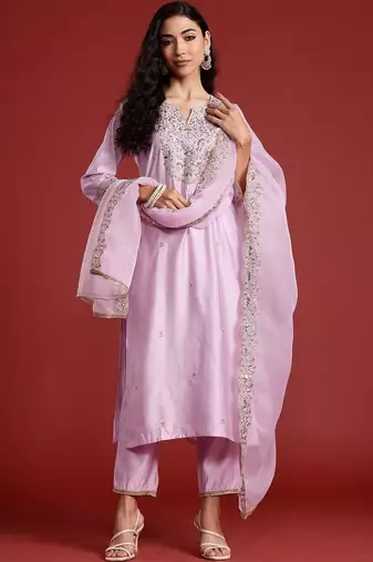 Women Ethnic Motifs Embroidered Regular Liva Kurta with Trousers & With Dupatta