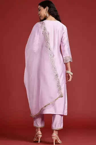 Women Ethnic Motifs Embroidered Regular Liva Kurta with Trousers & With Dupatta