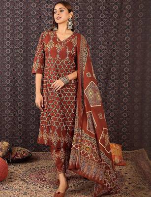 Women Ethnic Motifs Printed Regular Pure Cotton Kurta Trousers With Dupatta 1