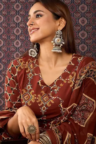 Women Ethnic Motifs Printed Regular Pure Cotton Kurta Trousers With Dupatta