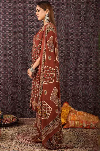 Women Ethnic Motifs Printed Regular Pure Cotton Kurta Trousers With Dupatta