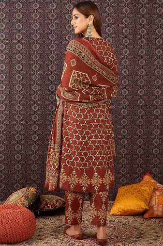 Women Ethnic Motifs Printed Regular Pure Cotton Kurta Trousers With Dupatta