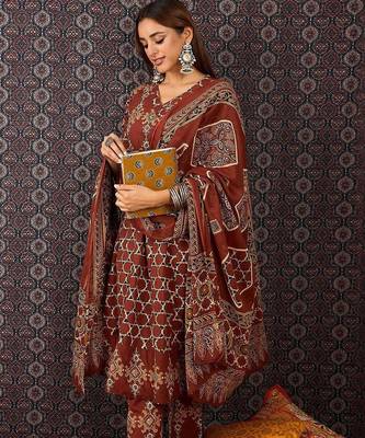 Women Ethnic Motifs Printed Regular Pure Cotton Kurta Trousers With Dupatta 5