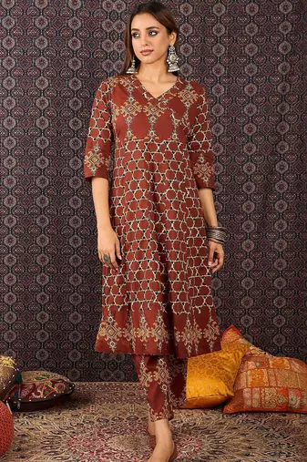 Women Ethnic Motifs Printed Regular Pure Cotton Kurta Trousers With Dupatta