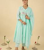 women floral embroidered cotton kurta with trousers & dupatta
