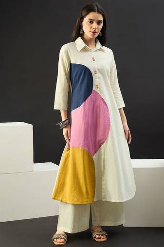 Women Colourblocked Regular  Cotton Kurta with Palazzos
