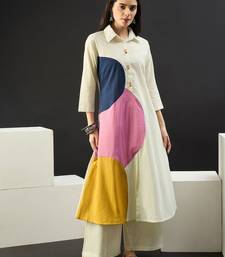 Women Colourblocked Regular Pure Cotton Kurta with Palazzos