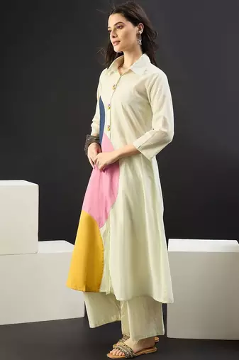 Women Colourblocked Regular Pure Cotton Kurta with Palazzos