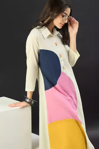 Women Colourblocked Regular Pure Cotton Kurta with Palazzos