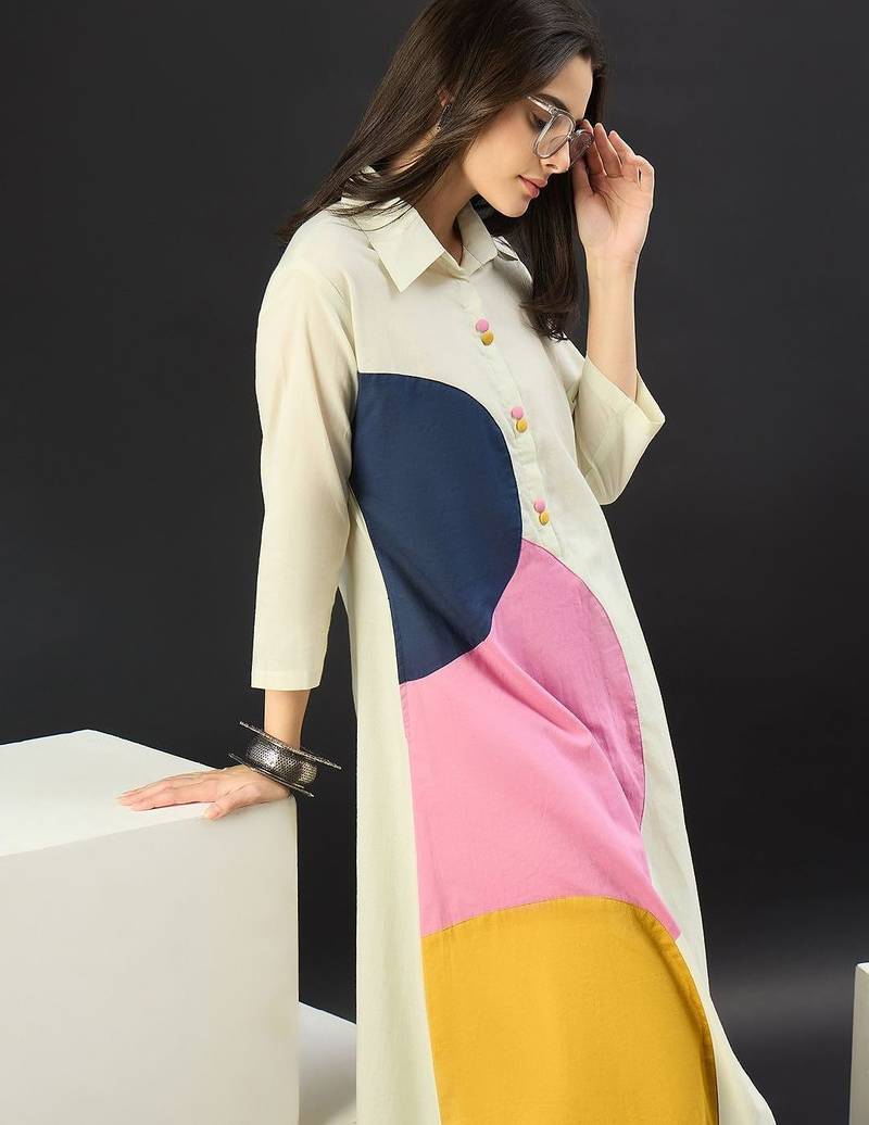 Women Colourblocked Regular Pure Cotton Kurta with Palazzos