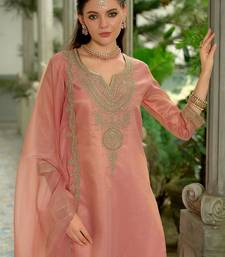 Floral Yoke Design Notch Neck Straight Kurta With Trousers & Dupatta