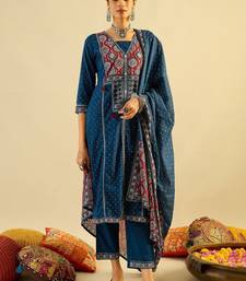 Ethnic Motifs Printed  Cotton Straight Kurta With Trousers & Dupatta