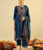 Ethnic Motifs Printed  Cotton Straight Kurta With Trousers & Dupatta
