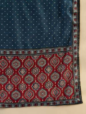 Ethnic Motifs Printed  Cotton Straight Kurta With Trousers & Dupatta 4
