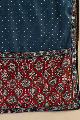 Ethnic Motifs Printed  Cotton Straight Kurta With Trousers & Dupatta