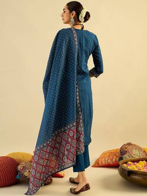 Ethnic Motifs Printed  Cotton Straight Kurta With Trousers & Dupatta 6