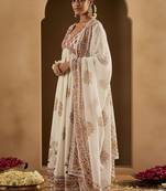 Ethnic Motifs Printed Empire Pure Cotton Anarkali Kurta With Trousers & Dupatta