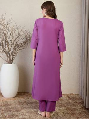 Floral Embroidered Thread Work Pure Cotton A-Line Kurta With Trousers 4