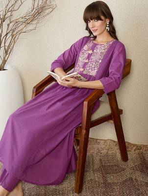 Floral Embroidered Thread Work Pure Cotton A-Line Kurta With Trousers 6