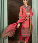 Ethnic Motifs Printed  Cotton Straight Kurta With Trousers & Dupatta
