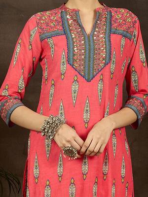 Ethnic Motifs Printed  Cotton Straight Kurta With Trousers & Dupatta 3