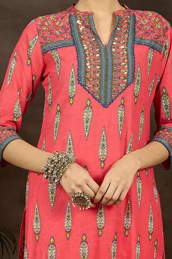 Ethnic Motifs Printed Pure Cotton Straight Kurta With Trousers & Dupatta