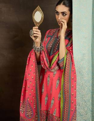 Ethnic Motifs Printed  Cotton Straight Kurta With Trousers & Dupatta 6